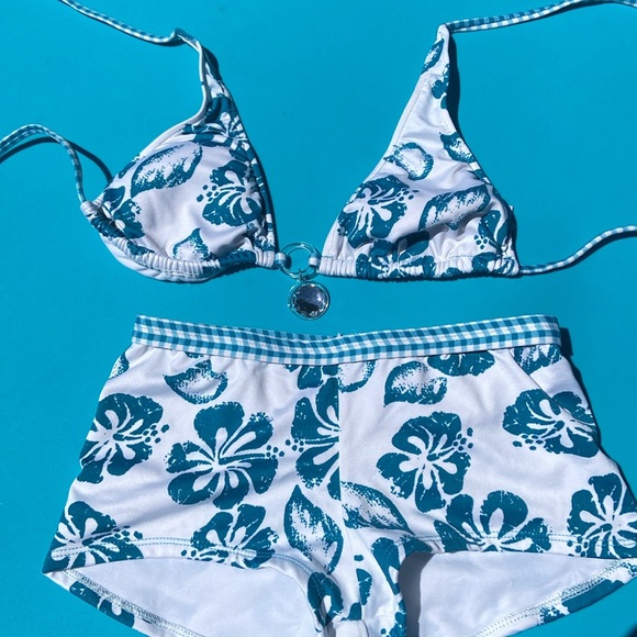 Cute teal and white boy short bikini - Picture 2 of 2